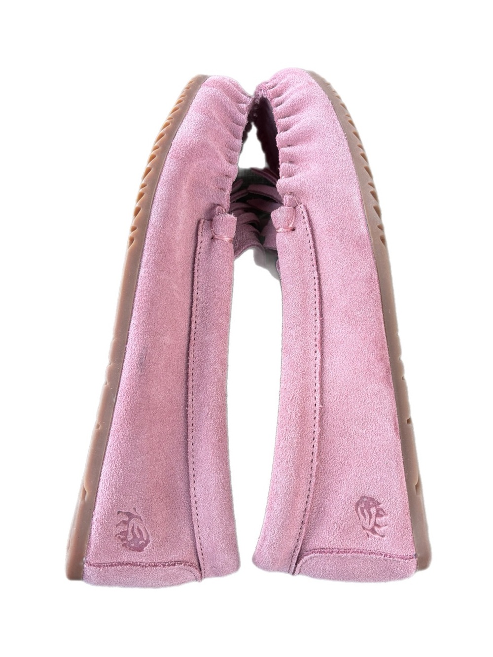 Manitobah Women's Pink Suede Fringe Moccasins - Classic Tassel Slip-Ons - Picture 2 of 4